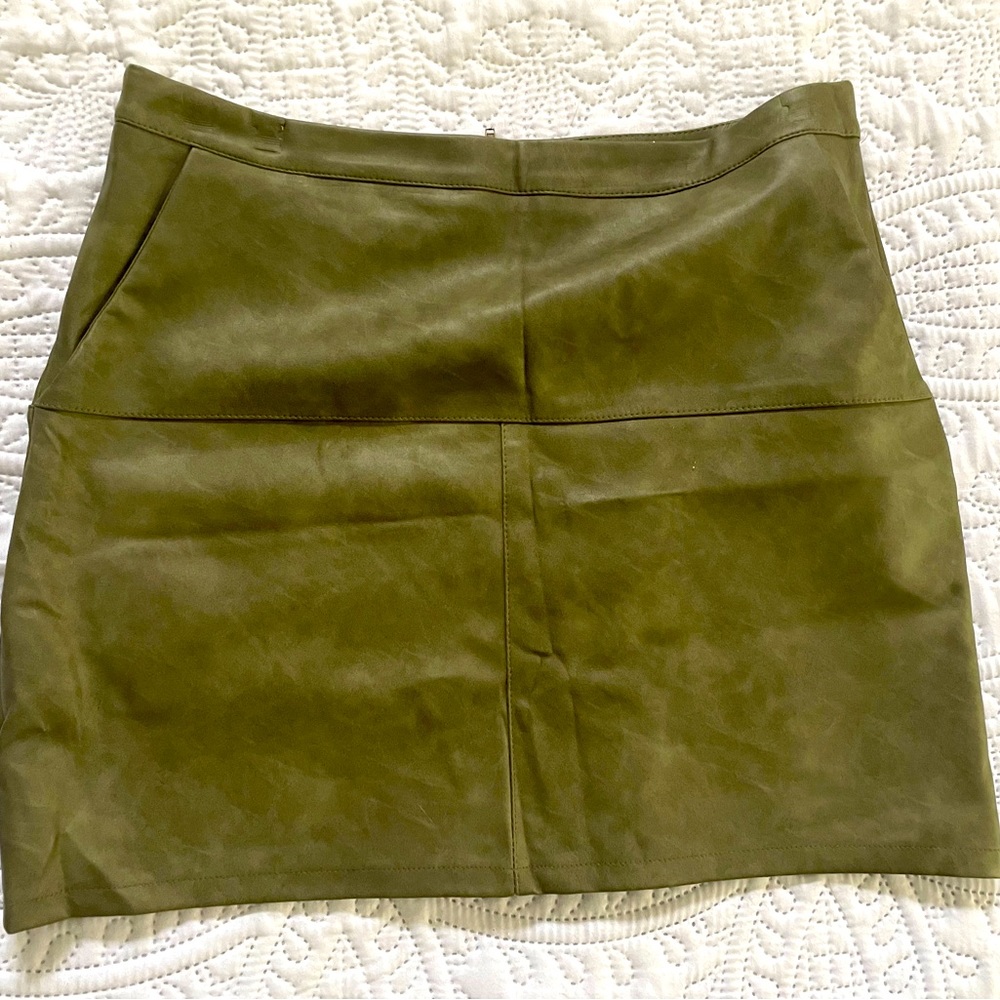 Olive Green Faux Leather Skirt